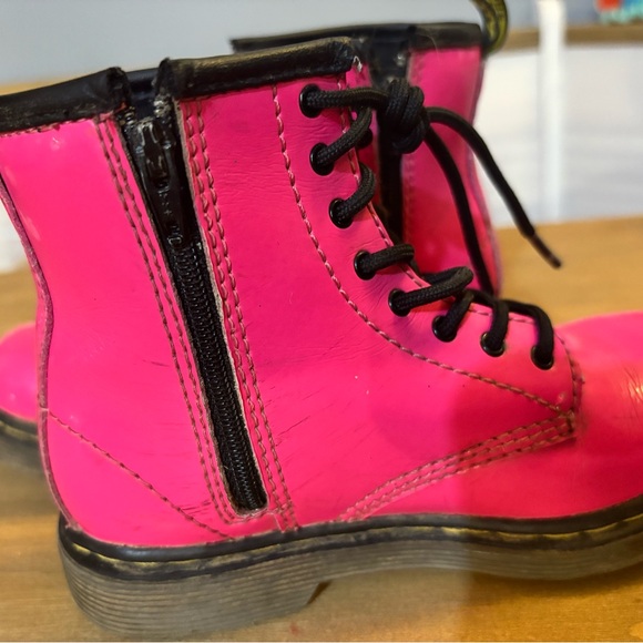 Hot Pink Patent Leather Dr Martens toddler combat boots size 10 - Picture 7 of 9